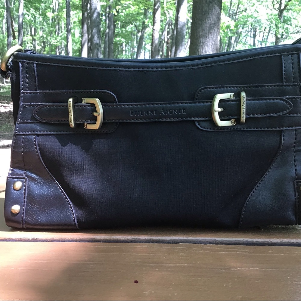 Etienne Aigner Black and Gold Hobo Bag